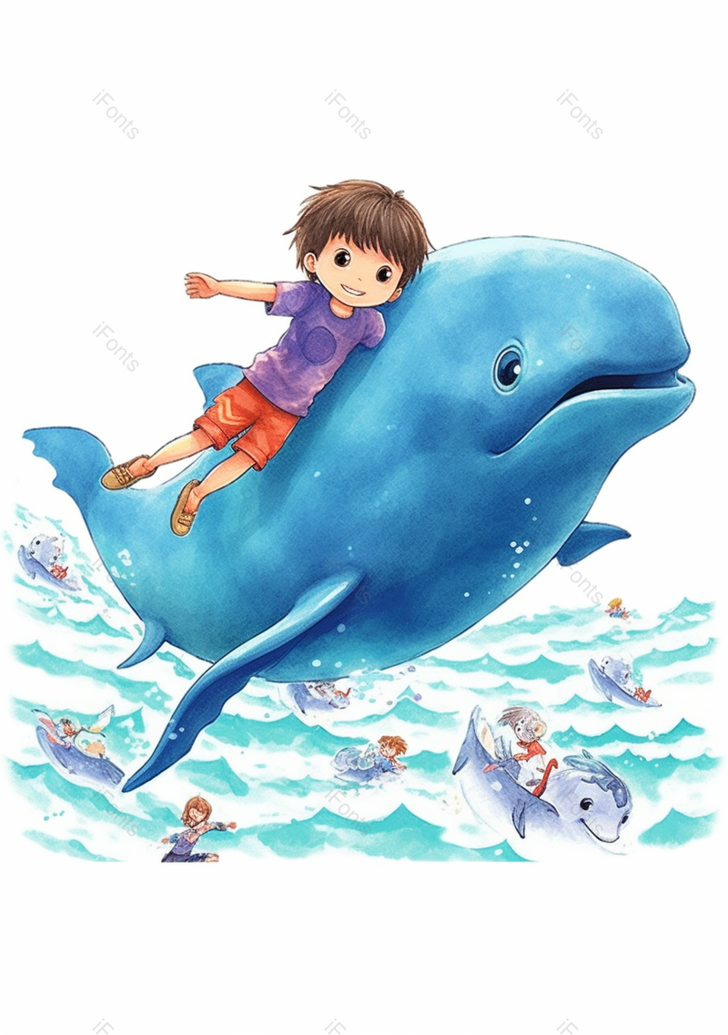 儿童节充满想象力童趣孩子们乘着鱼飞翔在海洋中插画,插画/手绘图,插画/手绘图库,插画/手绘图下载,插画/手绘